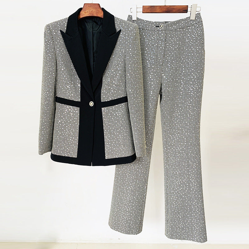 Elegant Sequ Small Plaid Colorblock Work Pant
