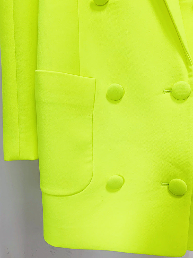 Blazer Cool Profile Shrug Double Breasted Mid Length Fluorescent Yellow