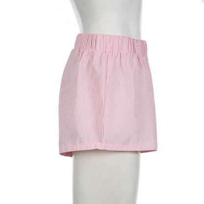 Beach Shorts Simple Blue Striped Women Loose Elastic Waist Sports Pant