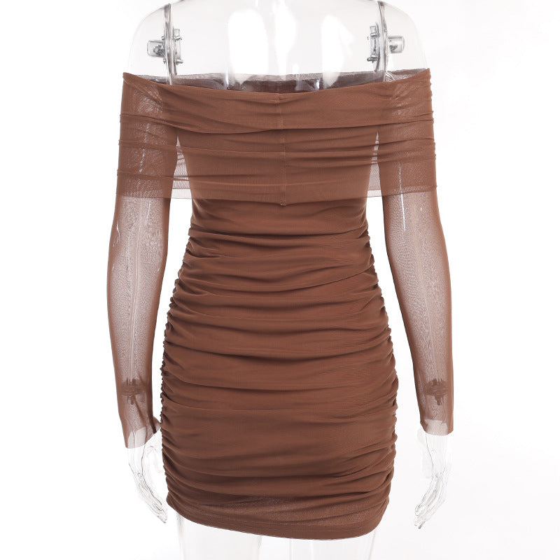 Off The Shoulder Long Sleeve Top Pleated Dress Women Summer