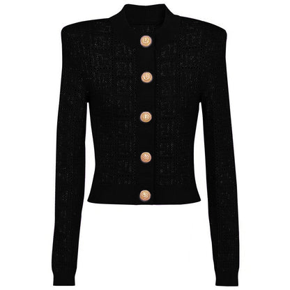  Long Sleeve Cardigan round Neck Cutout Sweater Top Cardigan Coat