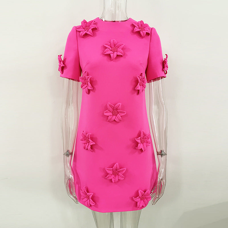 Short Sleeve Floral Dress Star Heavy Industry Three Dimensional Floral
