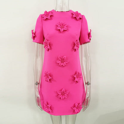 Short Sleeve Floral Dress Star Heavy Industry Three Dimensional Floral
