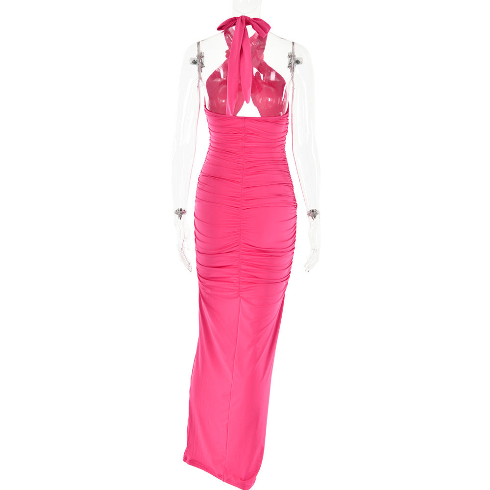 Dress Sexy Floral Stitched Backless Halter Strap Hip
