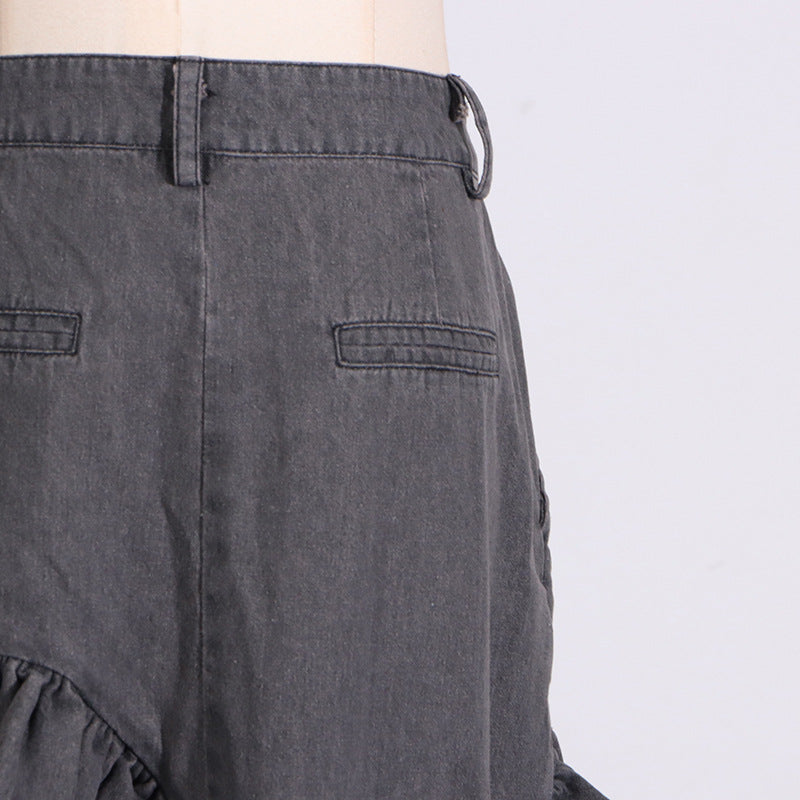 skirt high waist Ruffles Distressed Design Pleated Skirt for Women
