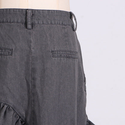 skirt high waist Ruffles Distressed Design Pleated Skirt for Women