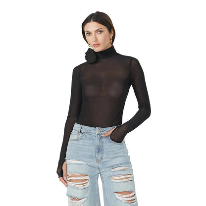 Women Clothing Sexy Turtleneck Long Sleeve Decoration SlimFit Jumpsuit