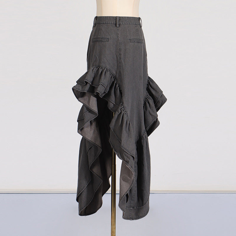 skirt high waist Ruffles Distressed Design Pleated Skirt for Women