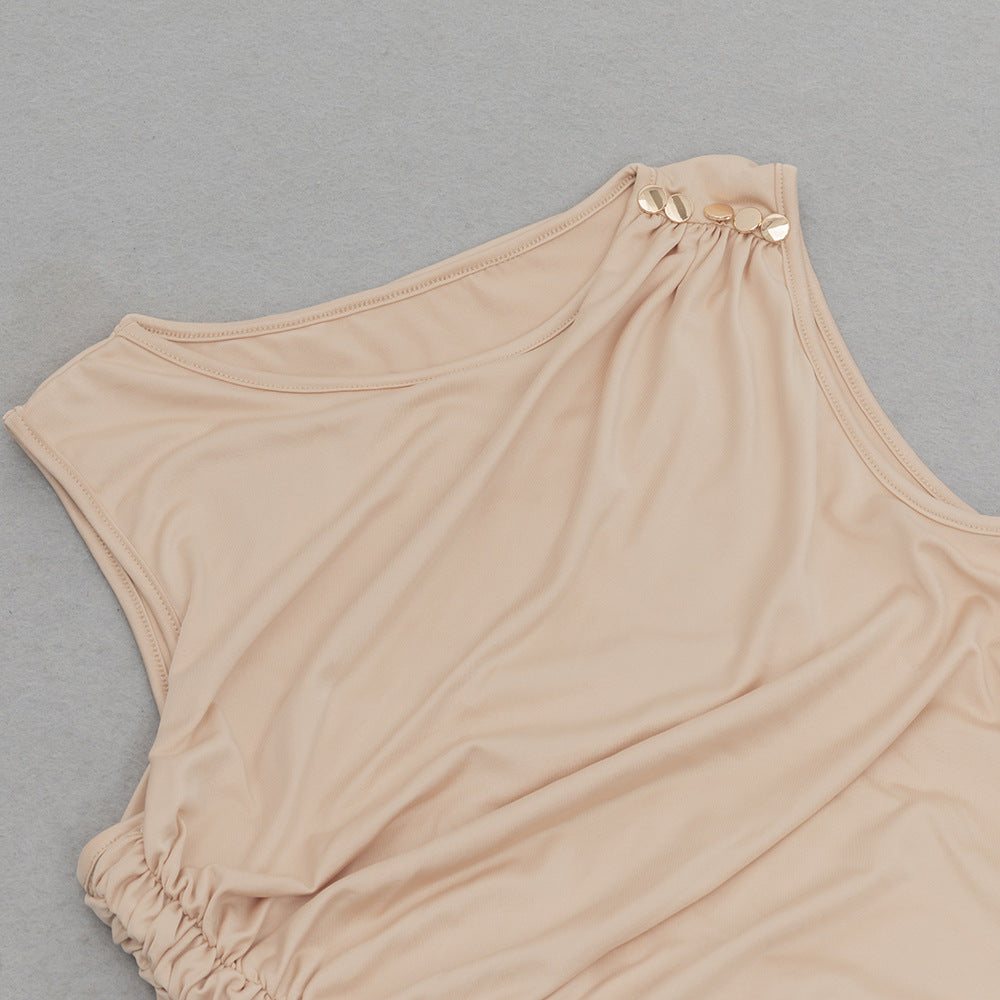 pleated ruffled Dress Summer Round Neck Sleeveless Pleated dress