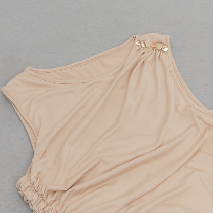 pleated ruffled Dress Summer Round Neck Sleeveless Pleated dress