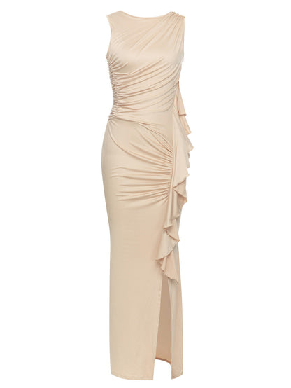 pleated ruffled Dress Summer Round Neck Sleeveless Pleated dress