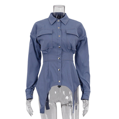 Autumn Shirt Women Design Irregular Asymmetric Collared Long Sleeves Outer Match Shirt