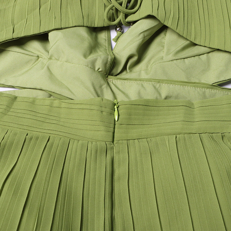 Women Dress French Cocktail Dress Summer V Neck Pleated Ruffled A Line
