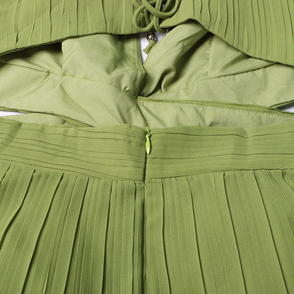 Women Dress French Cocktail Dress Summer V Neck Pleated Ruffled A Line