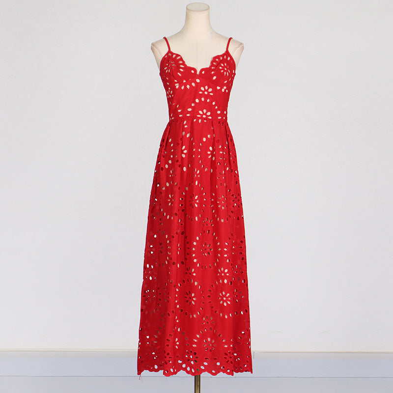 Straps Maxi Dress Slim Fit Slimming Embroidered Crocheted woman Dress.