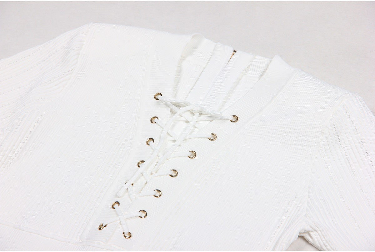 V Neck Summer Online Celebrity Lady Drawstring Cinched Slimming Short.