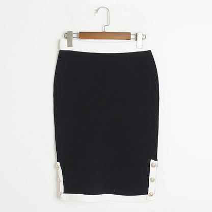 Mid Length Skirt  Set Autumn Winter Light Luxury Round Neck Cardigan 