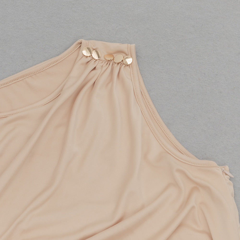 pleated ruffled Dress Summer Round Neck Sleeveless Pleated dress