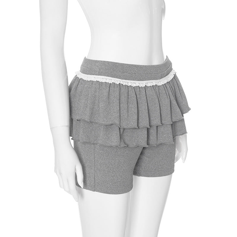 Women Summer pants Sweet Spicies Ruffled layered Culottes Lace Shorts.