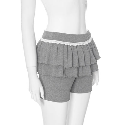 Women Summer pants Sweet Spicies Ruffled layered Culottes Lace Shorts.