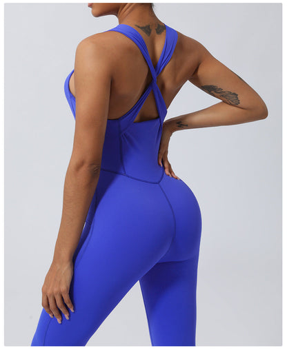 Skinny Yoga Sports Workout Clothes Belly Shaping Micro Yoga Jumpsuit. 