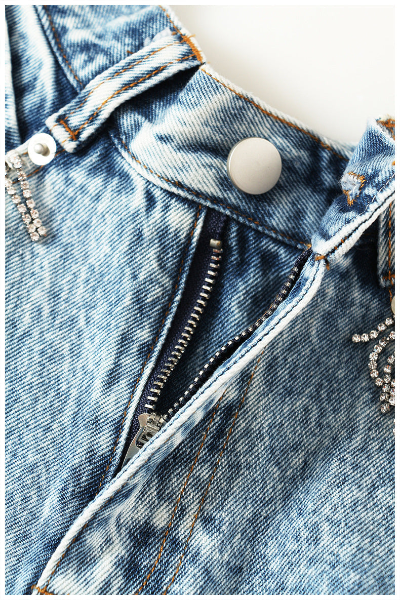 Denim Shorts Ruffled Hem Large Wide Leg Denim Shorts Pants Faux