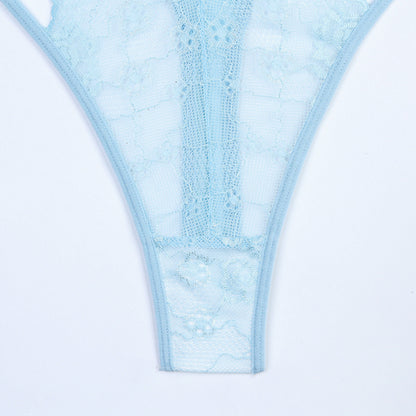 sexy lace lingerie Light Blue French Thin Lace Underwear Sexy V neck 