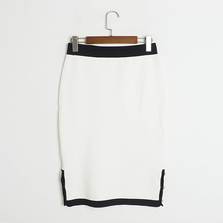 Mid Length Skirt  Set Autumn Winter Light Luxury Round Neck Cardigan 