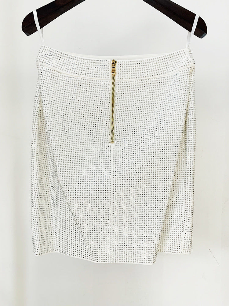   Knitted Top  Net Yarn Stitching Drilling Top Drilling Skirt
