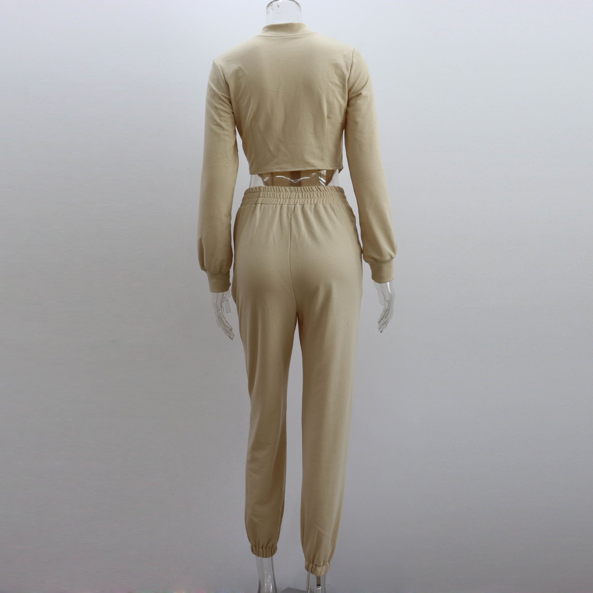 Fall Winter Casual Sweatshirt Outfit round Neck Zipper Top Sexy Cutout Loose Sweatpants