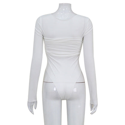 Pleated Jumpsuit Women Clothing round Neck Long Sleeve Twisted Pleated