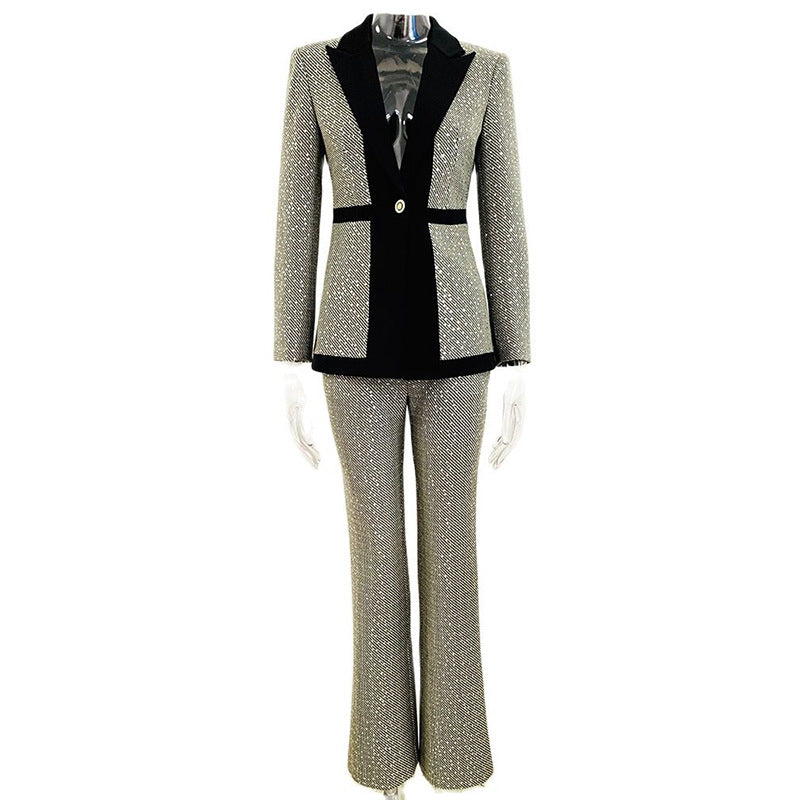 Elegant Sequ Small Plaid Colorblock Work Pant