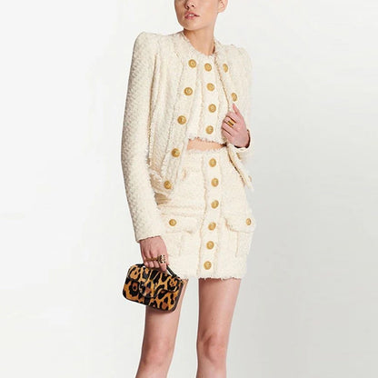 Autumn Winter Star Lion Buckle Tassel Fringe Tweed Stand