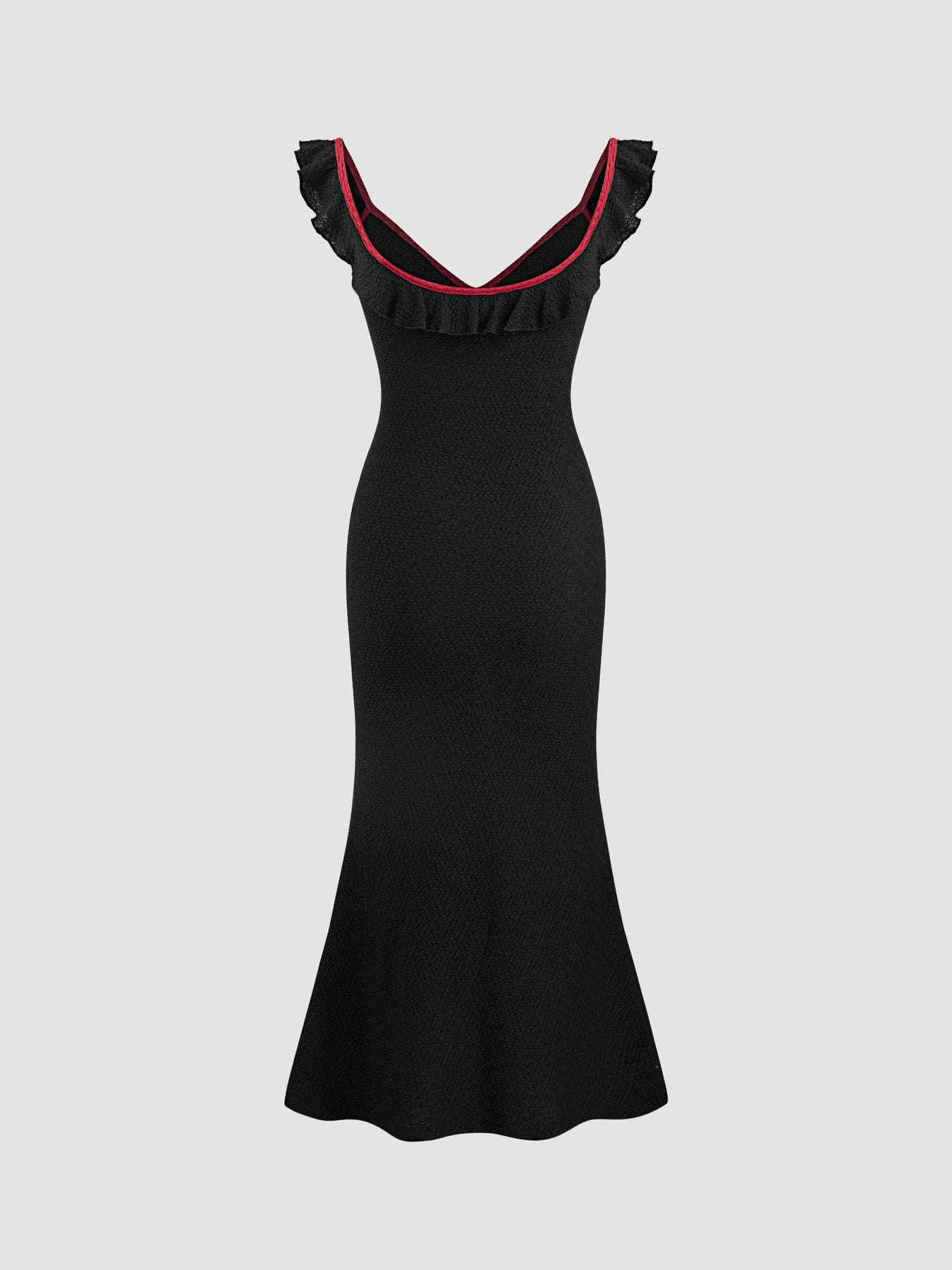 Women Clothing Women Knit Dress Ruffle Tied Solid Color Fishtail Dress