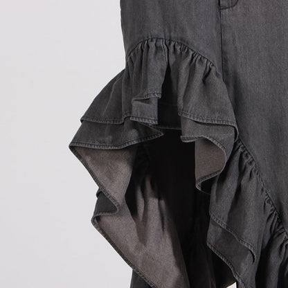 skirt high waist Ruffles Distressed Design Pleated Skirt for Women