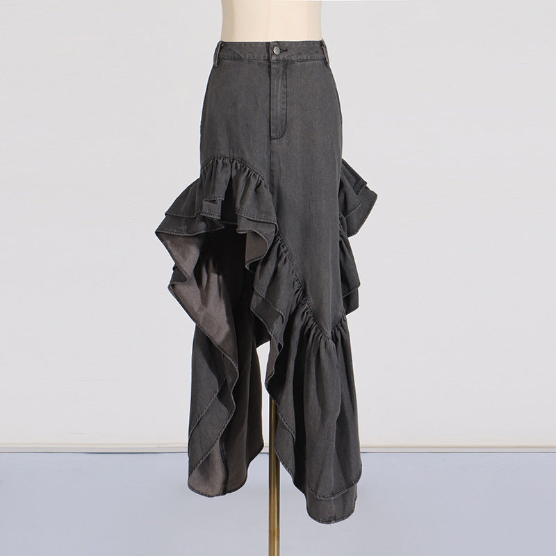 skirt high waist Ruffles Distressed Design Pleated Skirt for Women