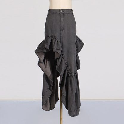 skirt high waist Ruffles Distressed Design Pleated Skirt for Women