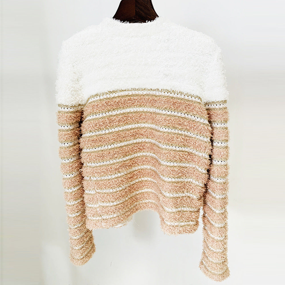 autumn winter coats Women Jacket Stitching Knitted Cardigan Coat Pink