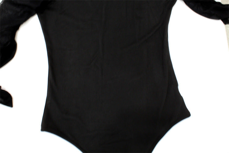 Mesh Jumpsuit Fall Women Clothing round Neck Stitching Long Sleeves