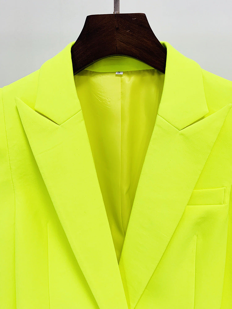 Blazer Cool Profile Shrug Double Breasted Mid Length Fluorescent Yellow