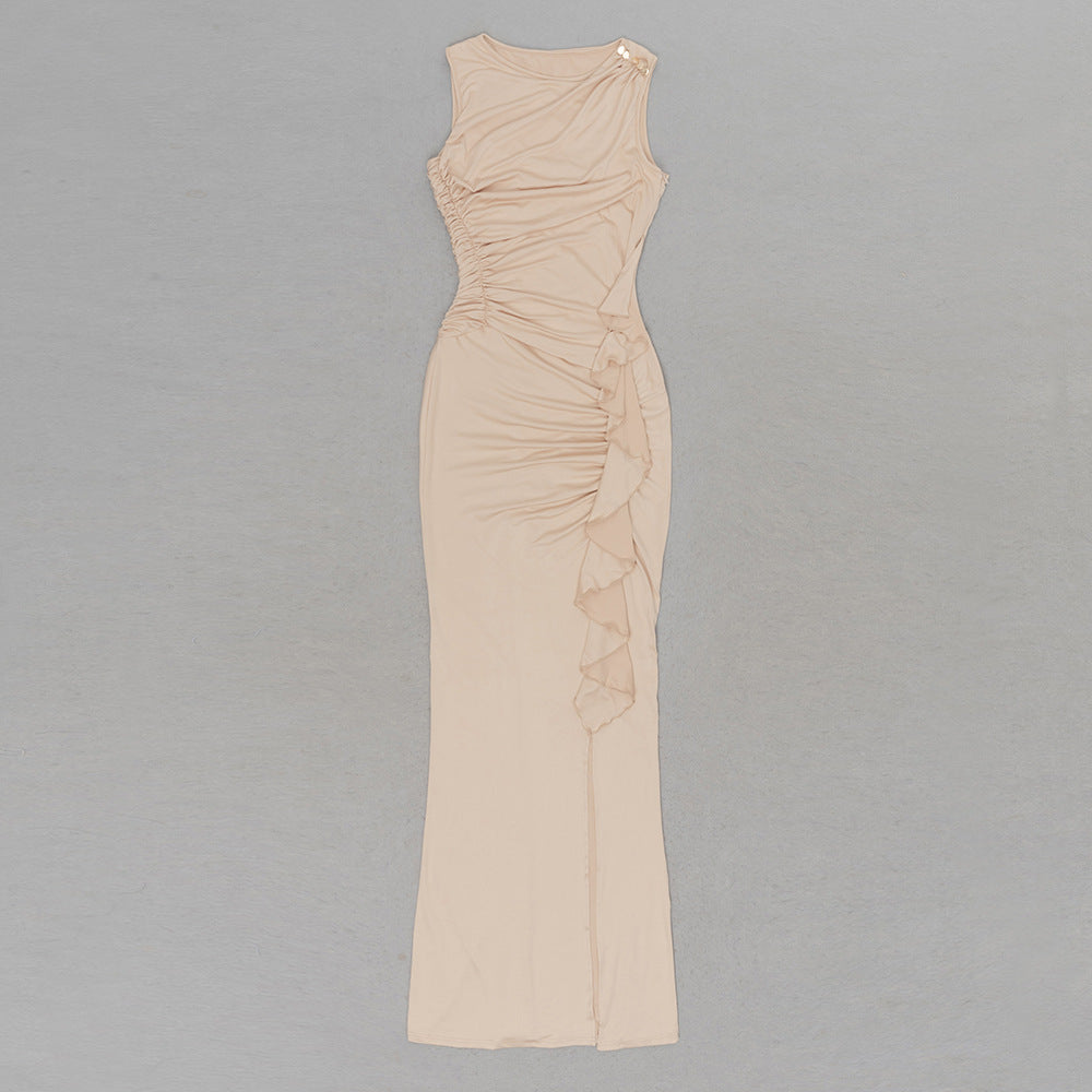 pleated ruffled Dress Summer Round Neck Sleeveless Pleated dress