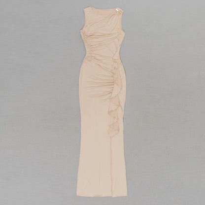 pleated ruffled Dress Summer Round Neck Sleeveless Pleated dress