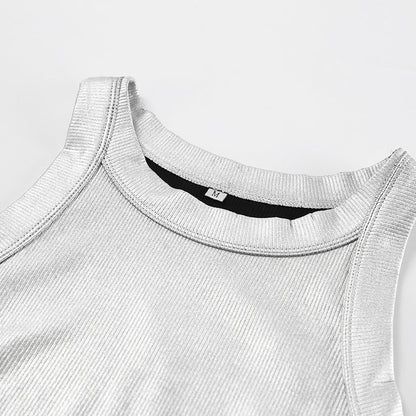 Fashionable Knitted Sunken Stripe Summer round Neck Camisole Vest Sexy Hollow