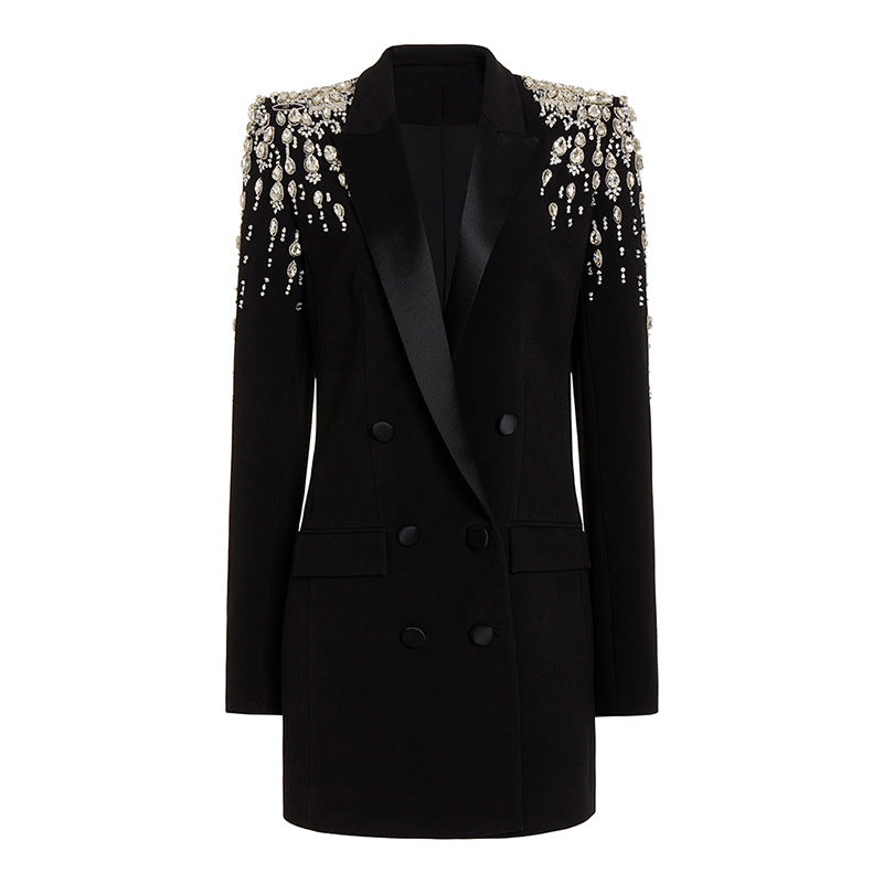  Blazer Star Handmade Beaded  Diamond Embedded Slim Fit Long Blazer