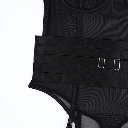 Sexy Underwear Transparent Strap Corset Type Belly Belt Tight Jumpsuit