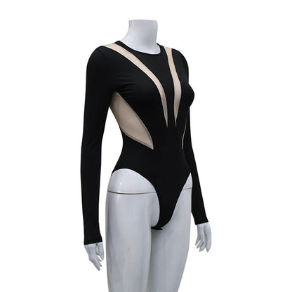 Woman round neck long sleeve color matching trendy autumn jumpsuit top