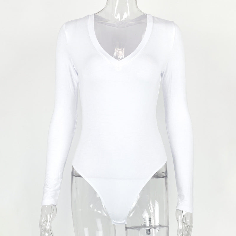  V-neck Bodysuit Autumn Winter Bottoming Shirt Tight Sexy Women