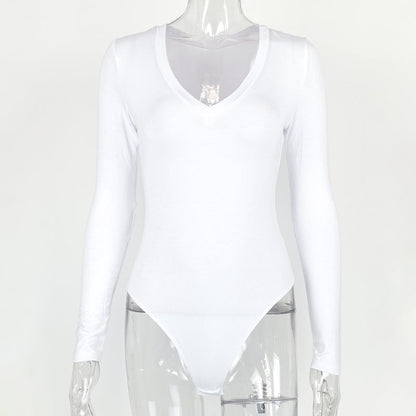  V-neck Bodysuit Autumn Winter Bottoming Shirt Tight Sexy Women