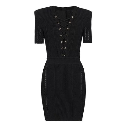 V Neck Summer Online Celebrity Lady Drawstring Cinched Slimming Short.