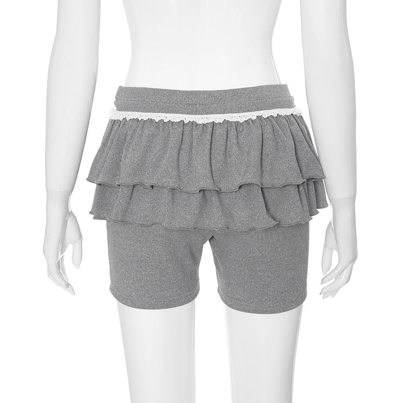 Women Summer pants Sweet Spicies Ruffled layered Culottes Lace Shorts.